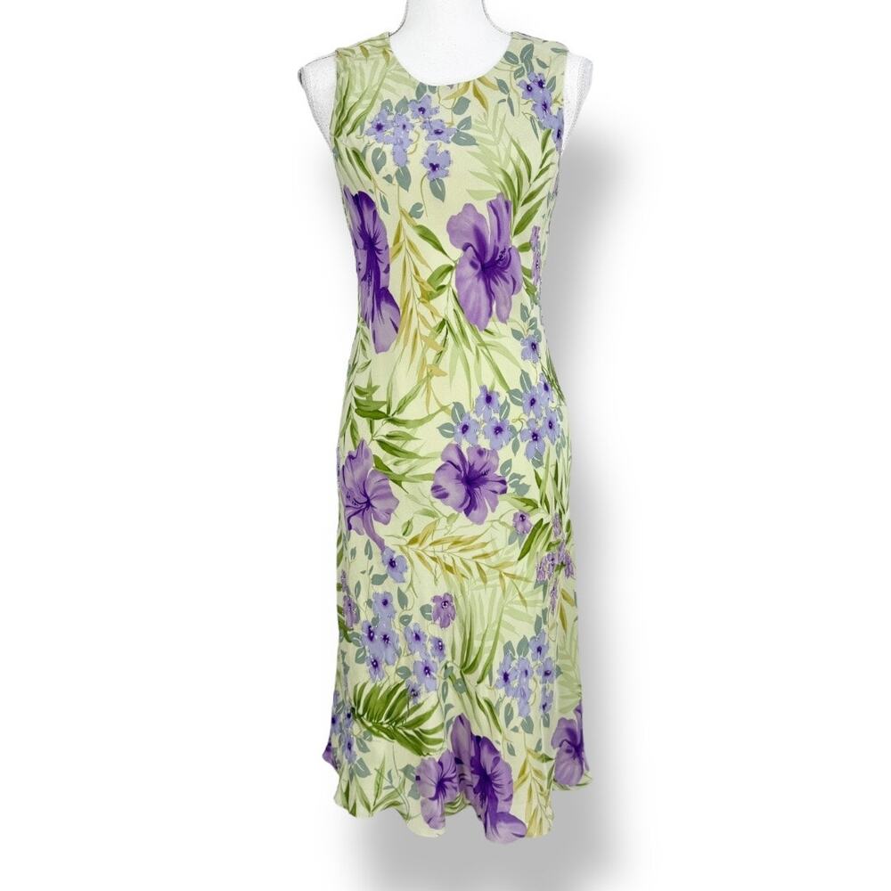 Vintage Chelsea & Violet Floral Beaded 100% Silk Slip Dress Women's Small - Picture 2 of 16